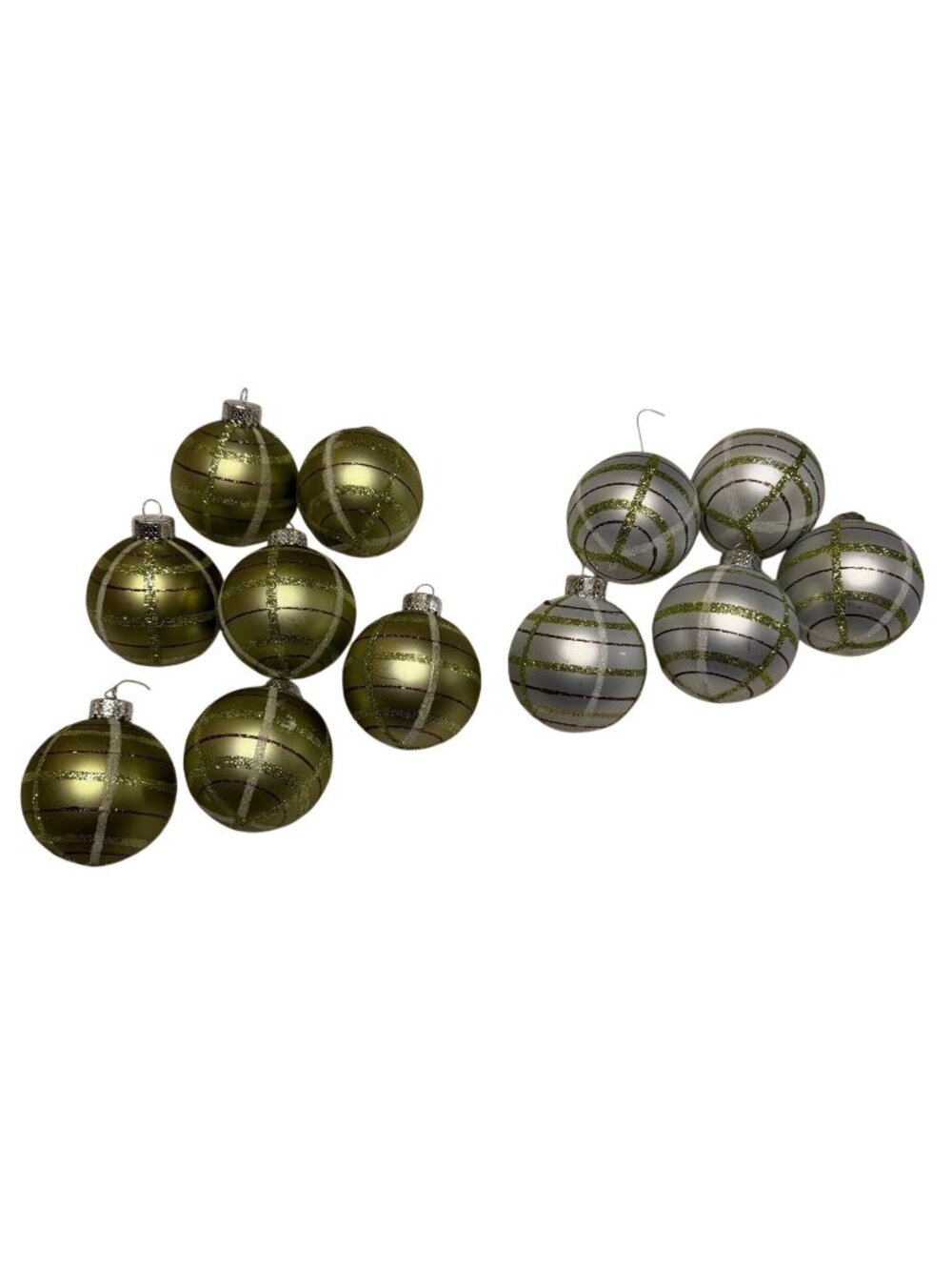 Michaels Brand 12 Pc. Green & Silver Glittery Striped Ball Ornaments 2" Diameter